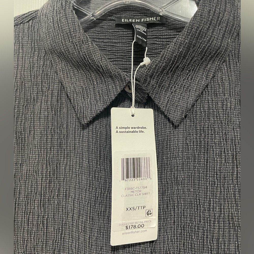 NWT Eileen Fisher Woven Plissé Classic Collar Shirt - Picture 8 of 8